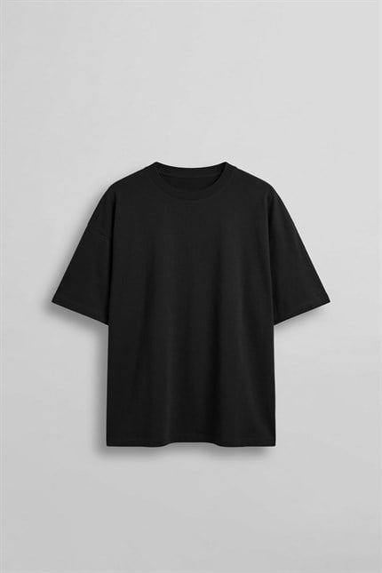 Erkek Boxy Fit Basic %100 Pamuklu T-Shirt Siyah