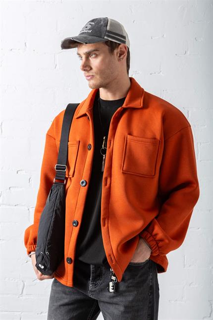 Erkek Oversize Basic Rahat Ceket Kiremit