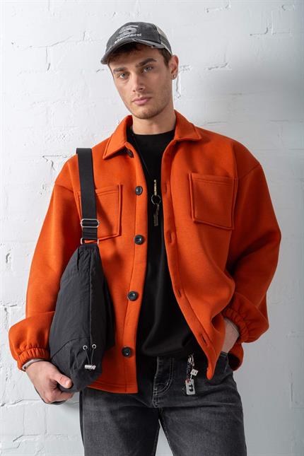 Erkek Oversize Basic Rahat Ceket Kiremit