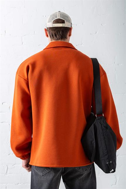 Erkek Oversize Basic Rahat Ceket Kiremit