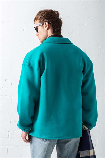 Erkek Oversize Basic Rahat Ceket Su Yeşili