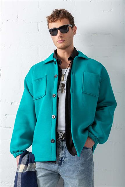 Erkek Oversize Basic Rahat Ceket Su Yeşili