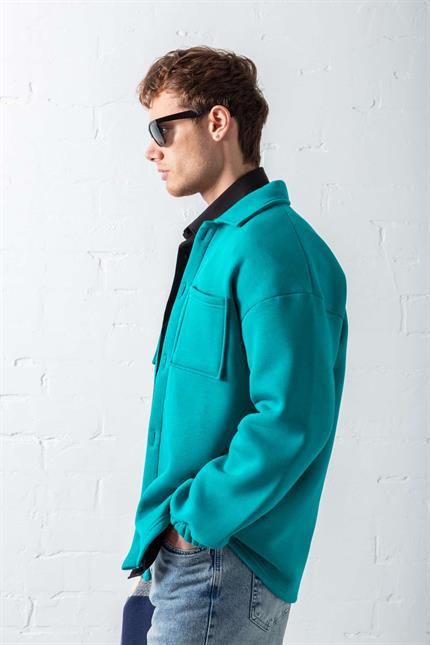 Erkek Oversize Basic Rahat Ceket Su Yeşili