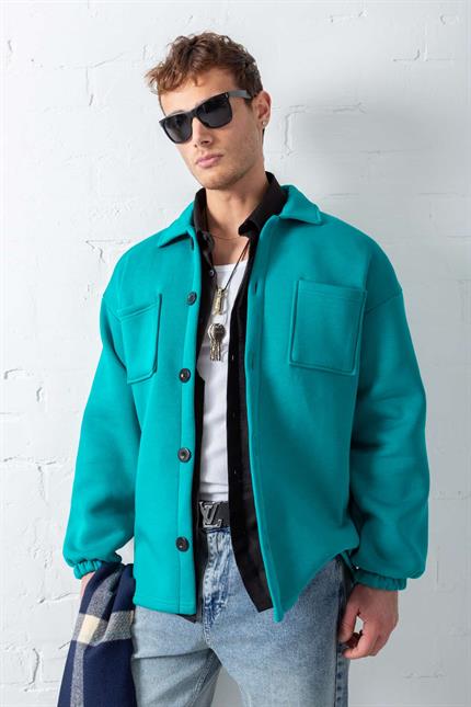 Erkek Oversize Basic Rahat Ceket Su Yeşili