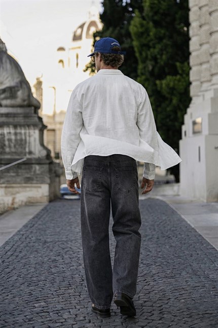 Erkek Oversize Basic Rahat Gömlek Beyaz