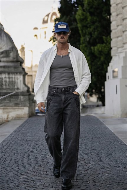 Erkek Oversize Basic Rahat Gömlek Beyaz