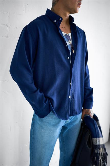 Erkek Oversize Basic Rahat Gömlek Lacivert