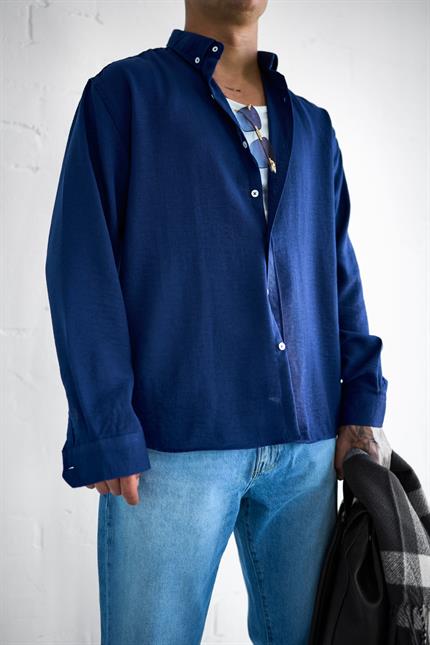 Erkek Oversize Basic Rahat Gömlek Lacivert