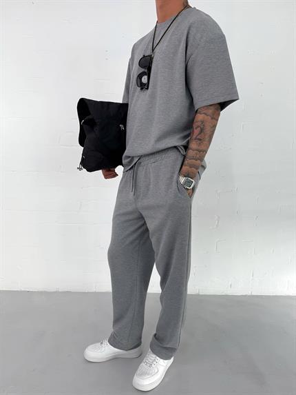 Erkek Oversize Basic Rahat T-Shirt Gri Melanj