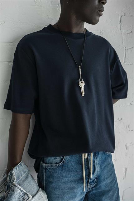 Erkek Oversize Premium Kumaş Gramajlı Basic T-Shirt Lacivert