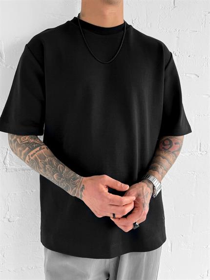 Erkek Oversize Premium Kumaş Gramajlı Basic T-Shirt Siyah