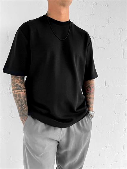 Erkek Oversize Premium Kumaş Gramajlı Basic T-Shirt Siyah