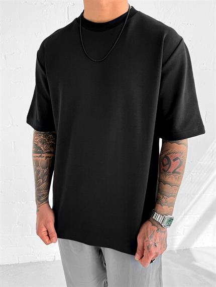 Erkek Oversize Premium Kumaş Gramajlı Basic T-Shirt Siyah