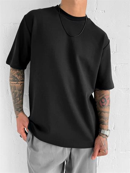 Erkek Oversize Premium Kumaş Gramajlı Basic T-Shirt Siyah