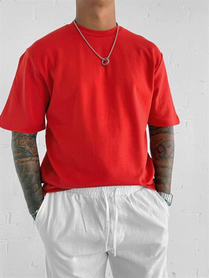Erkek Oversize Premium Kumaş Gramajlı Basic T-Shirt Turuncu