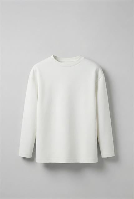 Erkek Oversize Basic Uzun Kollu Sweatshirt Ekru