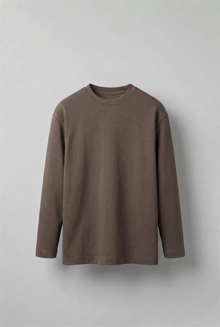 Erkek Oversize Basic Uzun Kollu Sweatshirt Kahverengi