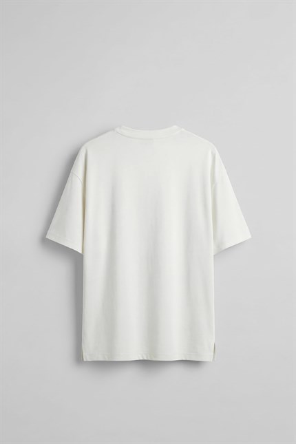 Erkek Oversize Basic Yumuşak Dokulu Rahat T-Shirt Ekru
