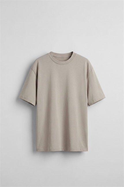 Erkek Oversize Basic Yumuşak Dokulu Rahat T-Shirt Bej