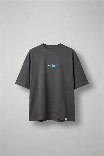 Erkek Oversize Baskılı Bisiklet Yaka T-Shirt Füme