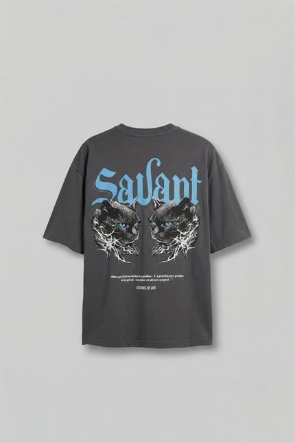 Erkek Oversize Baskılı Bisiklet Yaka T-Shirt Füme