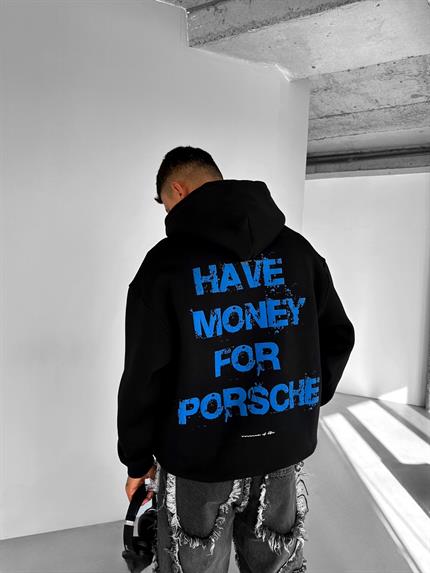 Erkek Oversize Baskılı Kapüşonlu Sweatshirt Siyah