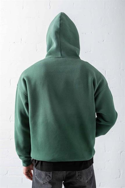 Erkek Oversize Baskılı Kapüşonlu Sweatshirt Yeşil