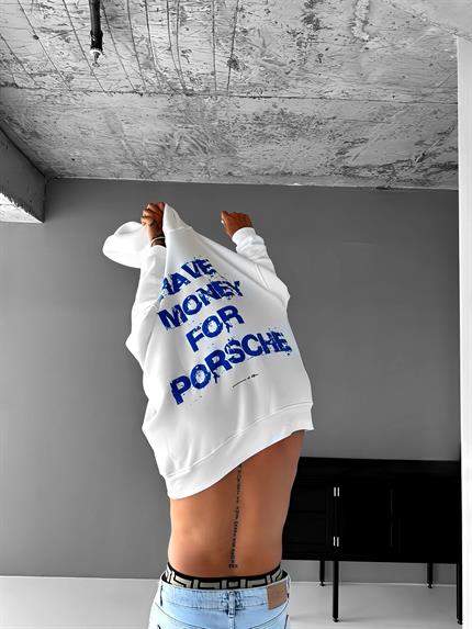 Erkek Oversize Baskılı Kapüşonlu Sweatshirt Beyaz