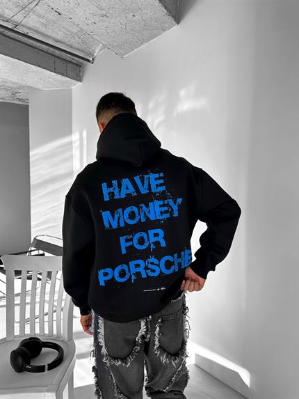 Erkek Oversize Baskılı Kapüşonlu Sweatshirt Siyah