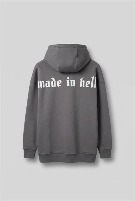 Unisex Oversize Baskılı Premium 3 İplik Kapüşonlu Sweatshirt Gri