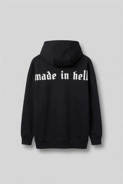 Unisex Oversize Baskılı Premium 3 İplik Kapüşonlu Sweatshirt Siyah