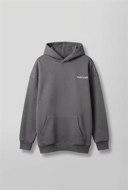 Unisex Oversize Baskılı Premium 3 İplik Kapüşonlu Sweatshirt Gri