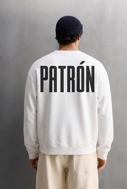 Erkek Oversize Baskılı Premium Sweatshirt Ekru