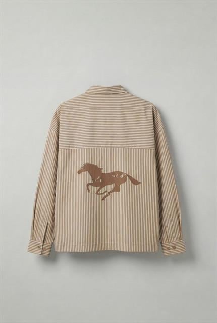 Erkek Oversize Baskılı Uzun Kollu Gömlek Açık Kahve