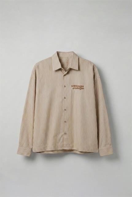 Erkek Oversize Baskılı Uzun Kollu Gömlek Açık Kahve