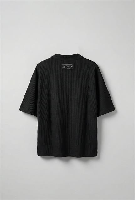 Erkek Oversize Baskılı V Yaka Forma T-Shirt Siyah