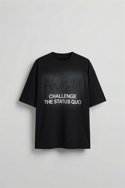 Erkek Oversize Baskılı Yıkamalı T-Shirt Siyah