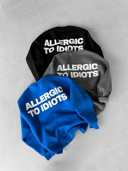 Erkek Oversize Baskılı Yuvarlak Yakalı Uzun Kollu Sweatshirt Füme