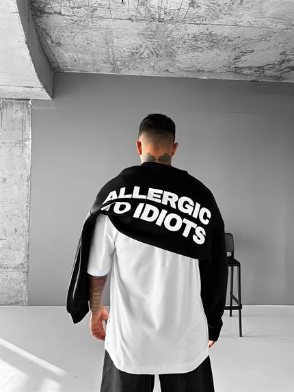 Erkek Oversize Baskılı Yuvarlak Yakalı Uzun Kollu Sweatshirt Siyah