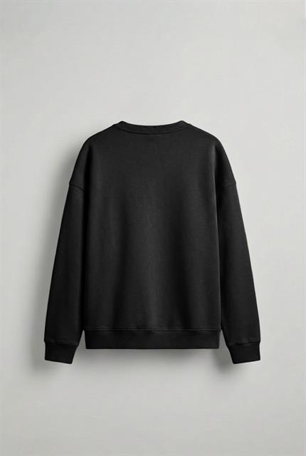 Erkek Oversize Bisiklet Yaka Basic Sweatshirt Siyah