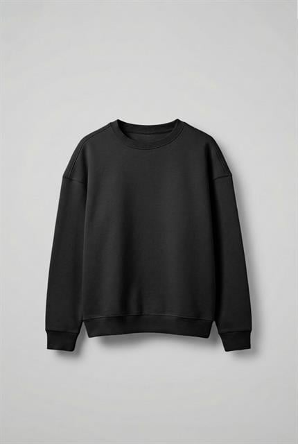 Erkek Oversize Bisiklet Yaka Basic Sweatshirt Siyah
