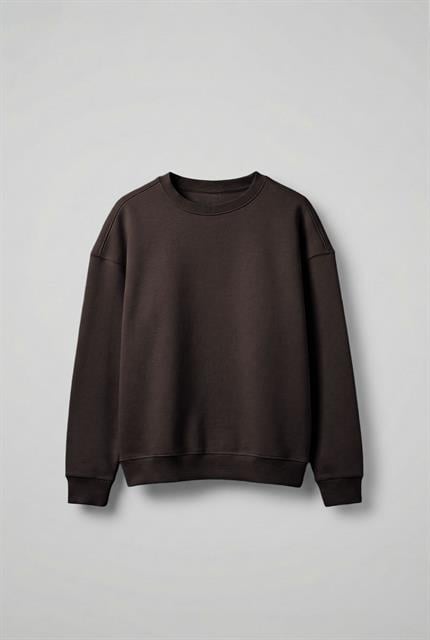 Erkek Oversize Bisiklet Yaka Basic Sweatshirt Kahverengi