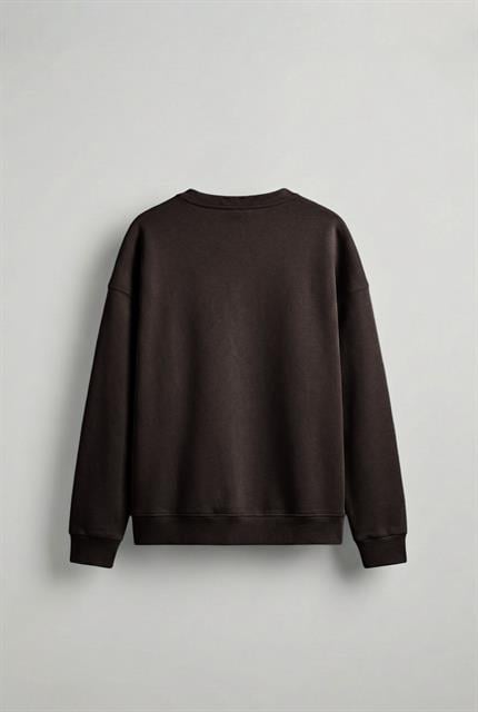 Erkek Oversize Bisiklet Yaka Basic Sweatshirt Kahverengi