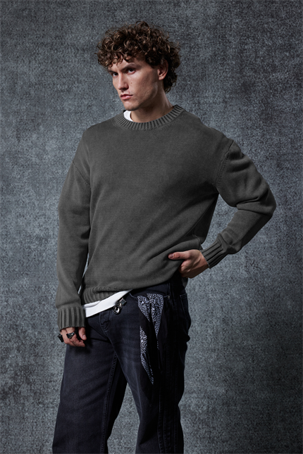 Erkek Oversize Bisiklet Yaka Basic Triko Kazak Siyah