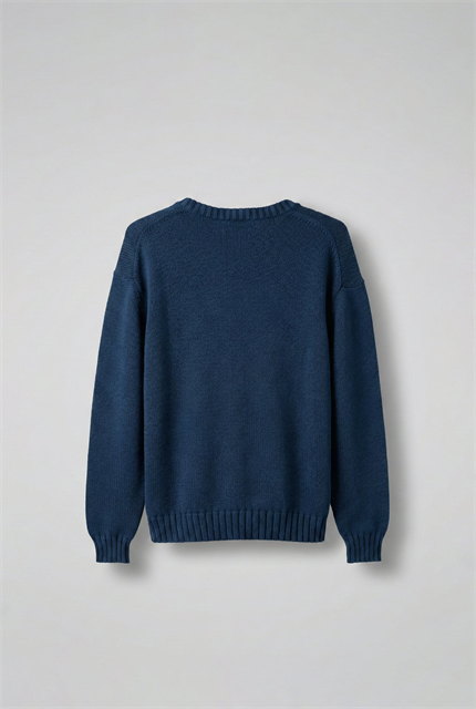 Erkek Oversize Bisiklet Yaka Basic Triko Kazak Lacivert