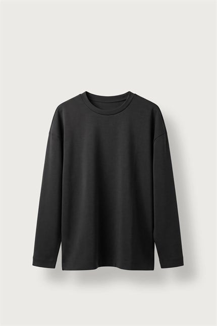 Erkek Oversize Bisiklet Yaka Yumuşak Dokulu Sweatshirt Siyah