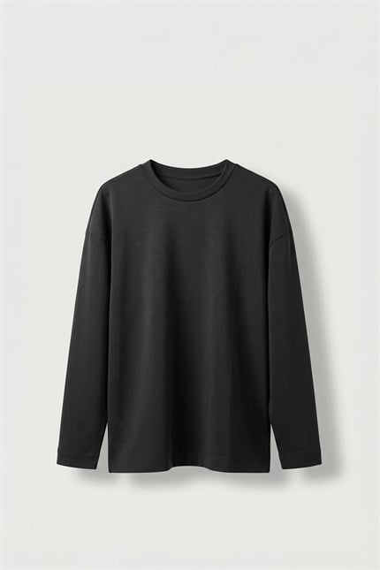 Erkek Oversize Bisiklet Yaka Yumuşak Dokulu Sweatshirt Siyah