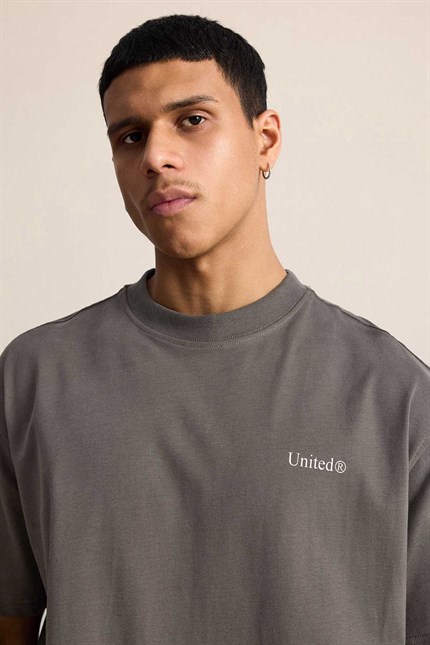 Erkek Oversize Boks Baskılı Pamuklu T-Shirt Antrasit