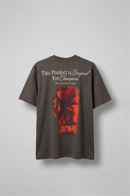 Erkek Oversize Boks Baskılı Pamuklu T-Shirt Antrasit