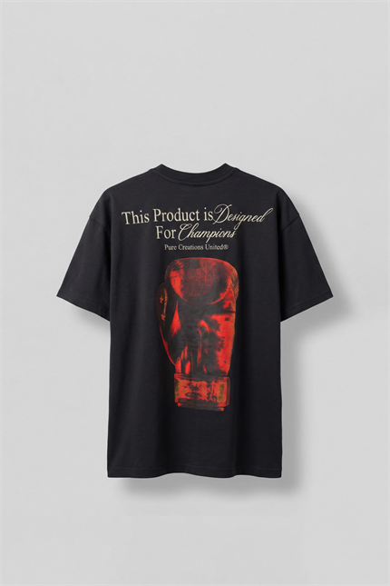 Erkek Oversize Boks Baskılı Pamuklu T-Shirt Siyah